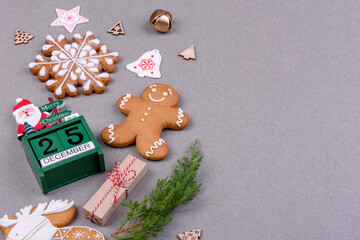 Christmas festive gingerbread made at home on a color background