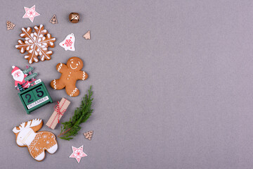 Christmas festive gingerbread made at home on a color background