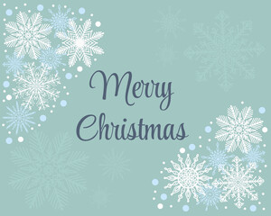 Naklejka na ściany i meble Elegant Christmas greeting card. Merry Christmas template with hand drawn snowflake icons. Frosty winter season background.