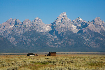 Homestead with a view, Grand Tetons National Park, Wyoming, USA.