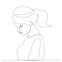 sad girl portrait line drawing, isolated, vector