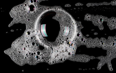 Foam, bubble isolated on black, with clipping path texture and background 
