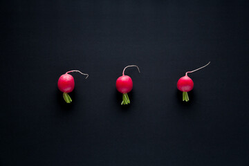 radish on a black background close-up