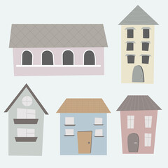 Various small tiny houses. Vector illustration.