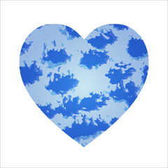 Decorative heart shape in shades of blue. Abstract brush spots drawn by hand. For stickers, patterns or any winter design. Vector illustration.