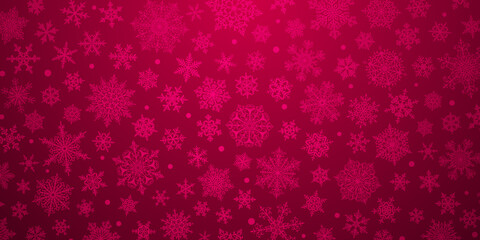Naklejka na ściany i meble Christmas background of big and small complex snowflakes in crimson colors