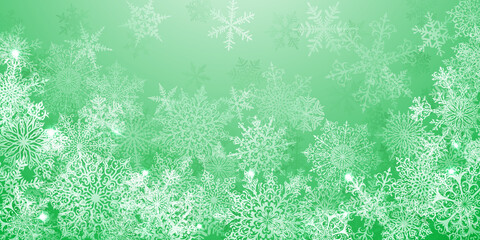 Christmas background of big complex snowflakes in green colors