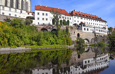 Fototapeta na wymiar Old buildings on Vltava riverside in Cesky Krumlov Czech republic