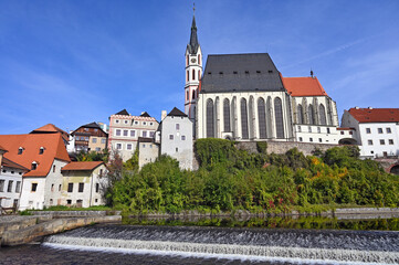Saint Vitus Church on Vltava river in Cesky Krumlov Czech republic