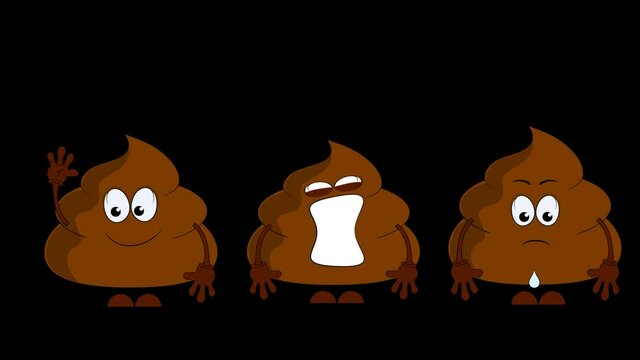 Three poop with different emotions. Without background. Alpha channel.