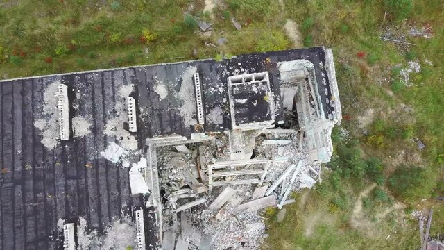 Aerial View of Abandoned Military Ghost Town Irbene in Latvia. Former Super Secret Abandoned Soviet Military Town Irbene in Latvia. Soviet Army Spying Object