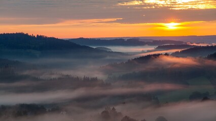 Morning panoramic sunset view from zdarske vrchy
