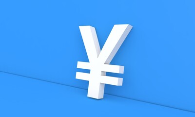 Japanese currency sign on a blue background. 3d render illustration.