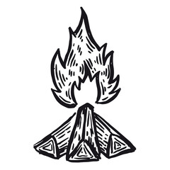 Bonfire, burning, flame, hand drawn illustrations.