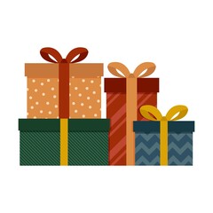 Colored gift boxes with bows and ribbons. Holiday gift box. Vector illustration in flat style.
