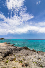 Beautiful shades of the Caribbean sea at noon