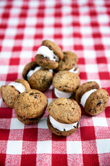 chocolate sandwich with marshmallow on plaid checkered