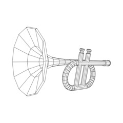 Trumpet pipe fife musiacal instrument. Wireframe low poly mesh vector illustration.