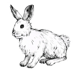Hand-drawn image of a white hare. Lepus timidus.