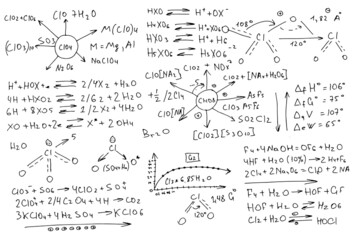 Chemical formulas. Handwritten on a white background. 