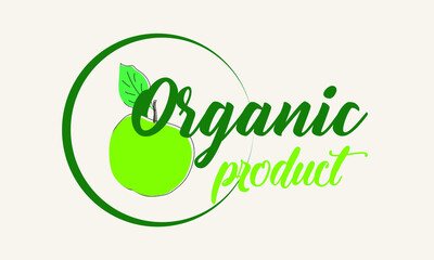 Organic apple food logo. Packaging logo tag for green eco organic product. Natural product. Collection of cafe emblems, badges, tags, packaging.