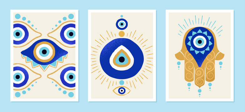 Set of turkish eye. Collection of images with local flavor. Multicultural, international. Contemporary art, protection from spirits. Cartoon flat vector illustrations isolated on white background