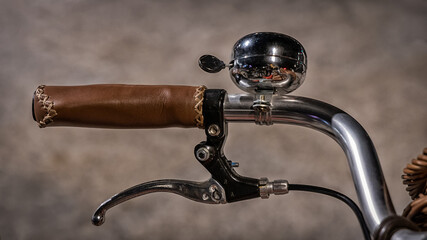 Leather Handlebar, Brake and Bell of Vintage Bicycle