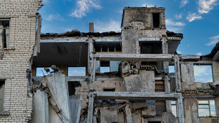 Collapsed Large Building  After Disasted Collapsed Exposing Eartquake Catastrophe Half Destroyed...