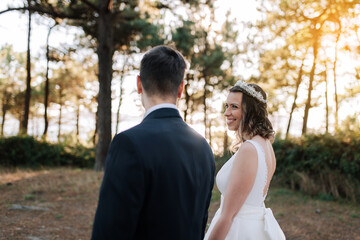 Fototapeta premium Just married couple looking at each other