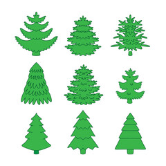 Set of green Christmas trees. vector illustration