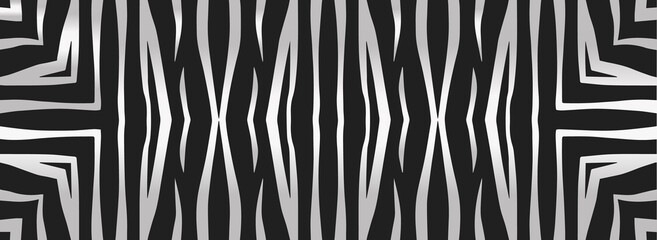 Abstract banner, cover design template. Geometric striped black white pattern in zebra style. Vector graphics for presentations, business pages, brochures, invitations, menus. 