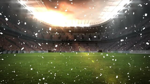 Animation of confetti falling over sport stadium