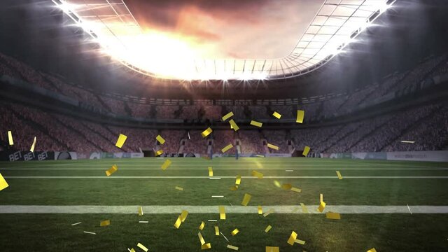 Animation of confetti falling over sports stadium