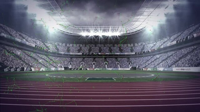 Animation of networks of connections turning over sports stadium