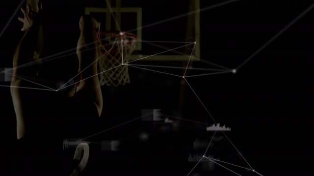 Animation of network of connections and data processing over basketball player
