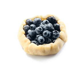Raw blueberry galette on white background
