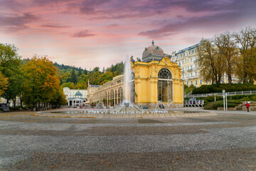Main colonnade with Singing fountain - small west Bohemian spa town Mariánské Lázně (Marienbad)...