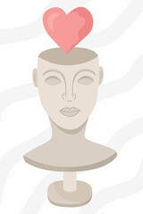 World Mental Health Day. Woman's head with a heart. Abstract illustration of self-love and love for others and the world