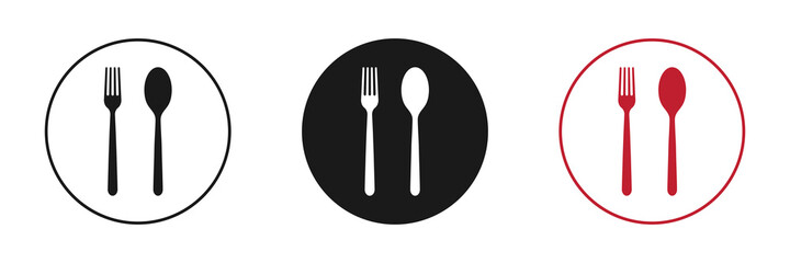 Spoon, fork and plates icons set, menu logo, cutlery silhouette. Vector illustration.