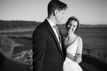 Bride smiling while looking at camera