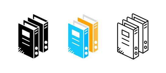 Filing set. Paperwork filing vector icon set. Editable row set. Silhouette, colored, linear icon set. Logo-web, icon design element.