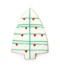 Beautiful Christmas cookie on white background