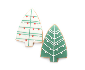 Beautiful Christmas cookies on white background