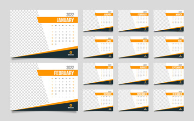 2022 new year horizontal calendar, planner and schedule for print. Weeks start on sunday