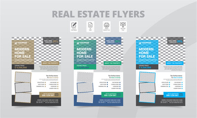 Modern Real Estate Flyer Template Design. Creative home for sales colorful and clean style corporate concepts business flyer layouts.