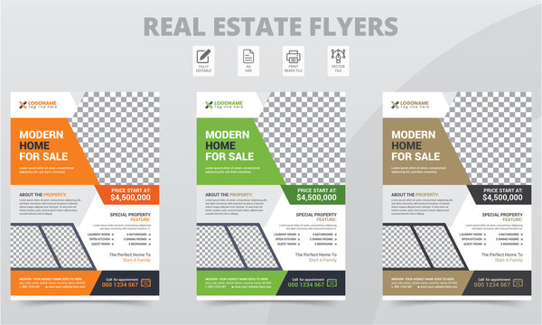 Modern Real Estate Flyer Template Design. Creative home for sales colorful and clean style corporate concepts business flyer layouts.