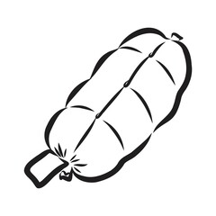 Sketch set with sausage, salami, home-made sausage. Food illustration. Fresh organic meat products. Hand drawn vector illustrations. Freehand food icons for restaurant menu or food package design.