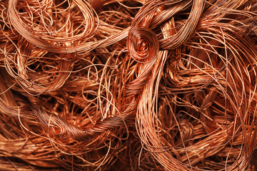 Scrap copper wire fibers as a background.