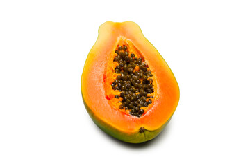 Papaya fruit isolated on a white background. Tropical fruit. Half papaya.