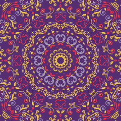 Indian Seamless Mandala Pattern. Decorative floral design. Islam Arabic motifs. Oriental textile design.